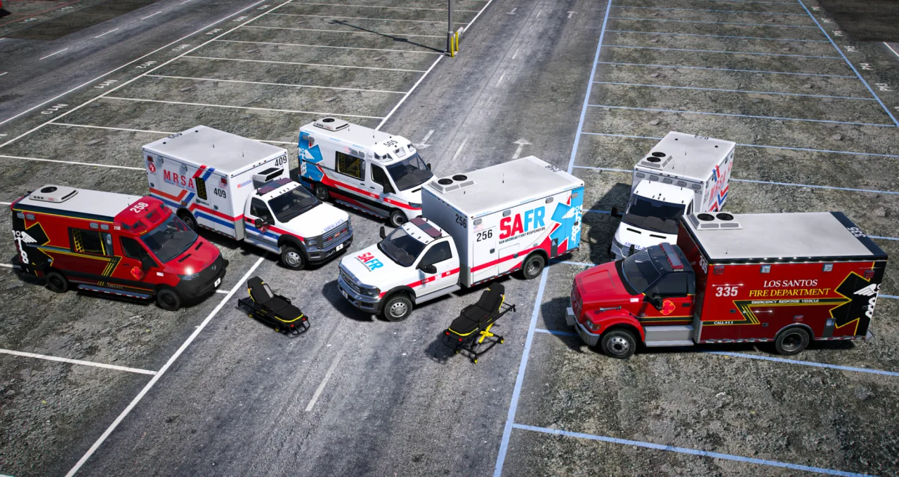 FiveM Lore Friendly Ambulance Pack | 6 Units + Animated Gurney | Tebex